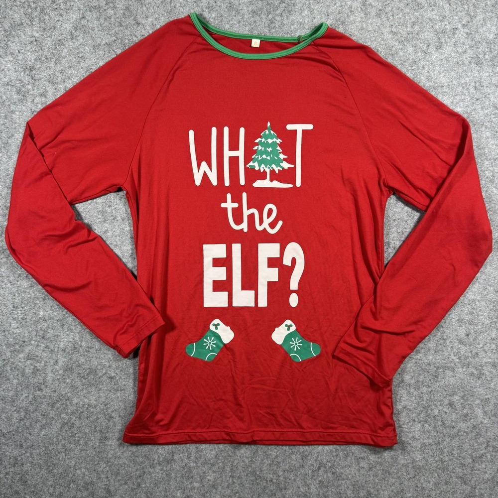 Unbranded What The Elf? Graphic Tee Small Red Festive Long Sleeve Holiday Shirt